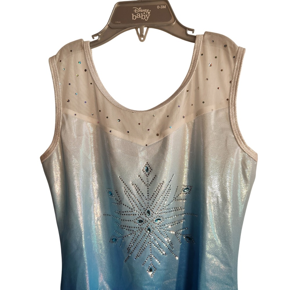 Frozen Theme Ombre Shimmer Snowflake Rhinestone Gymnastics Dance Sz 12 Girls New
